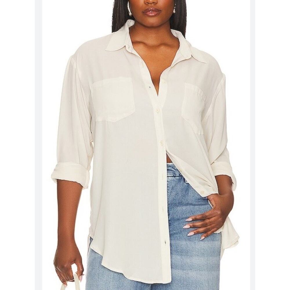 NWT REMI X REVOLVE Shirt Womens 1X Bone Off White Button Up Relaxed Oversized